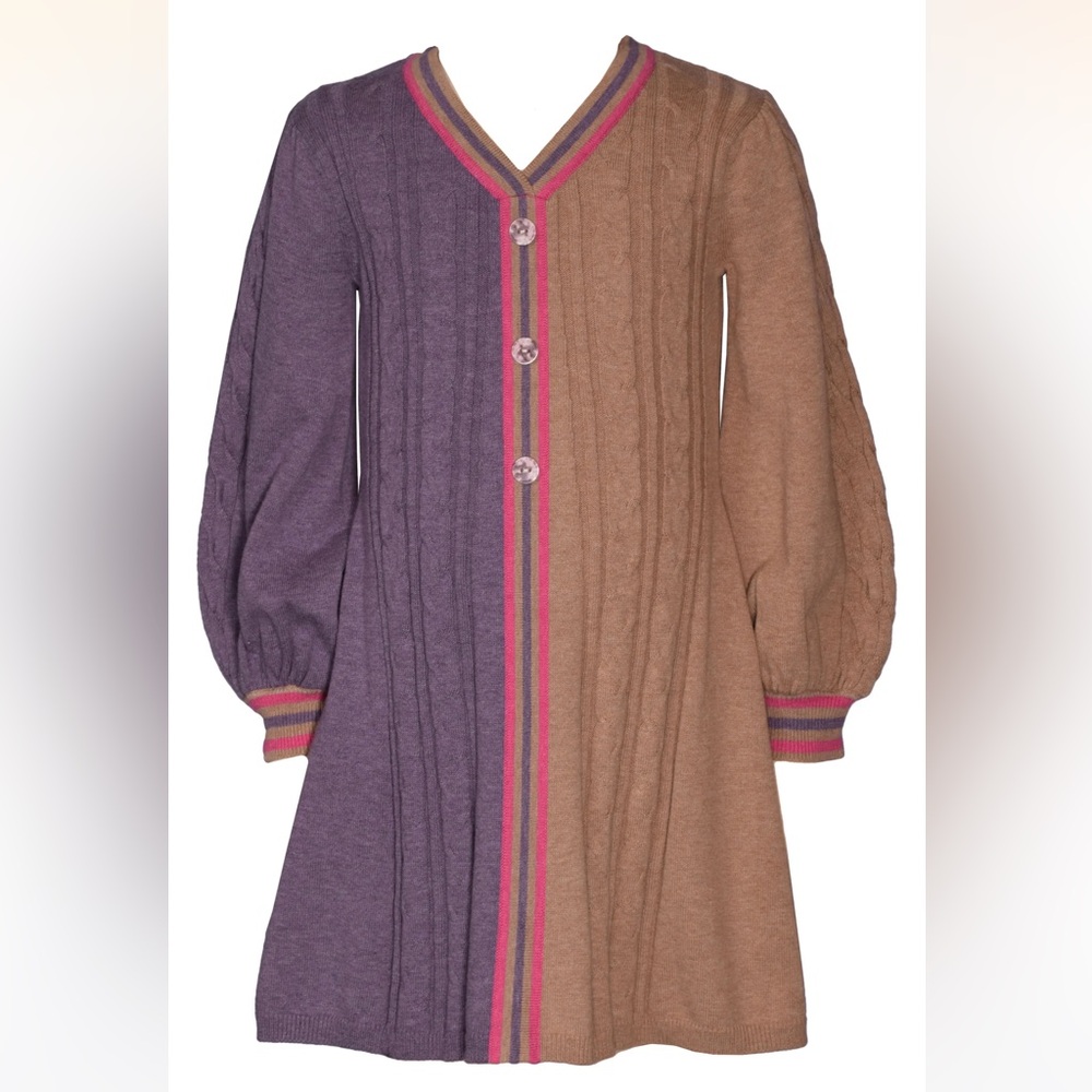 Bonnie Jean color block cotton sweater dress camel pink purple size 4
